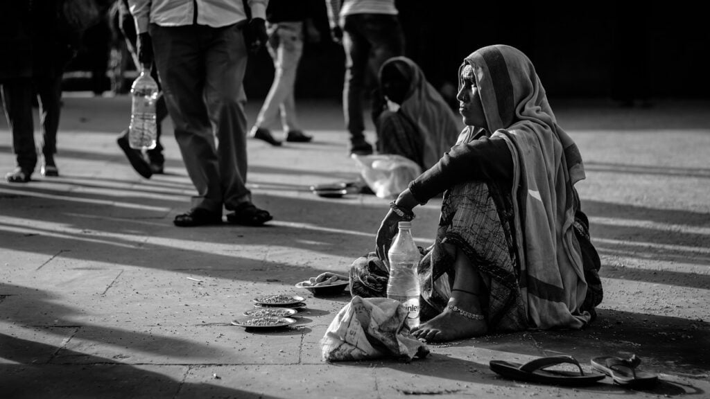 street, beggar, woman